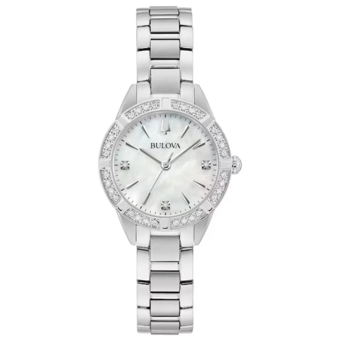 Bulova Sutton Women`s Diamond Quartz Watch 96R253 - Face: Mother of Pearl, Dial: Mother of Pearl, Band: Silver