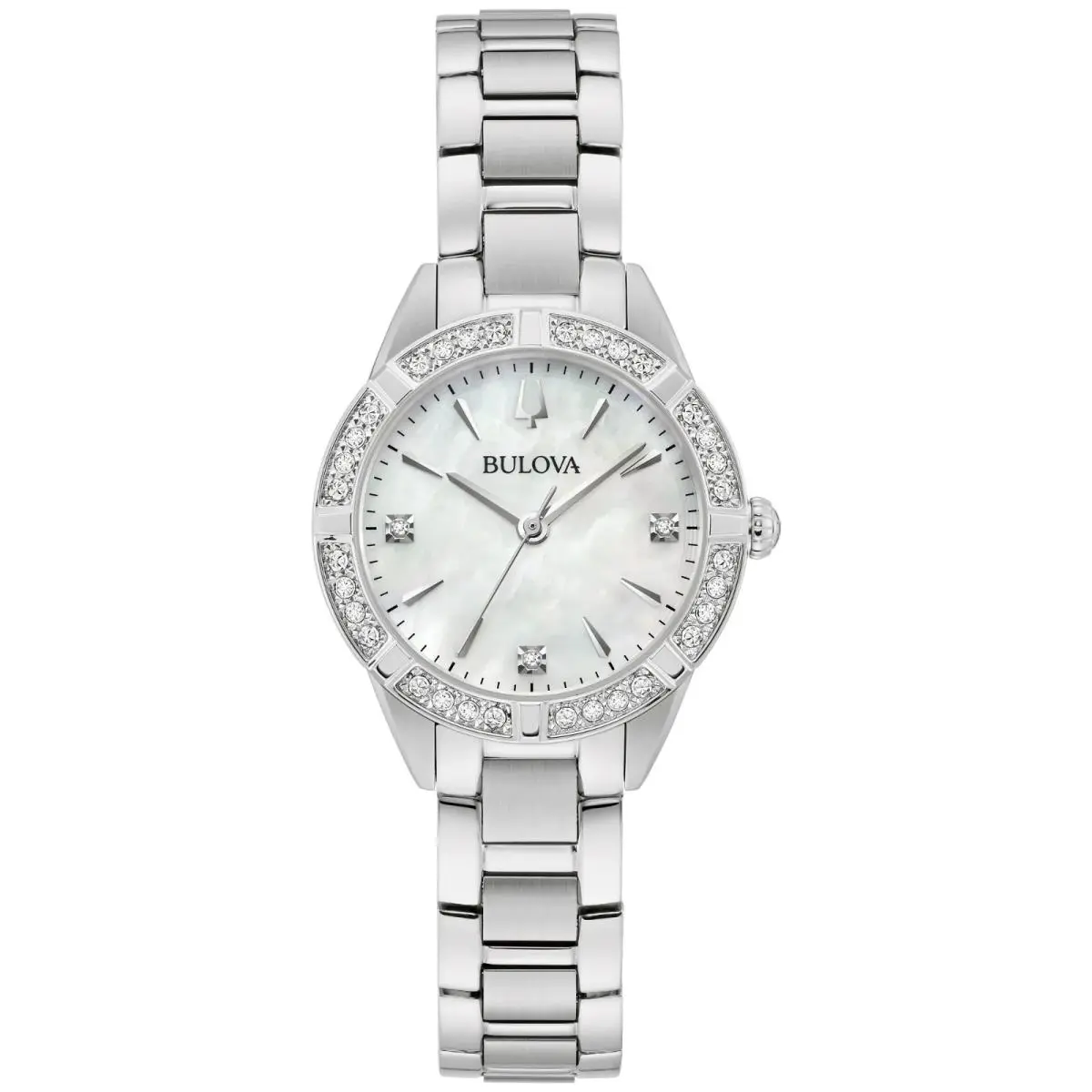 Bulova Sutton Mother of Pearl Diamond Accents Women`s Watch 96R253 - Dial: White, Band: Silver, Bezel: White