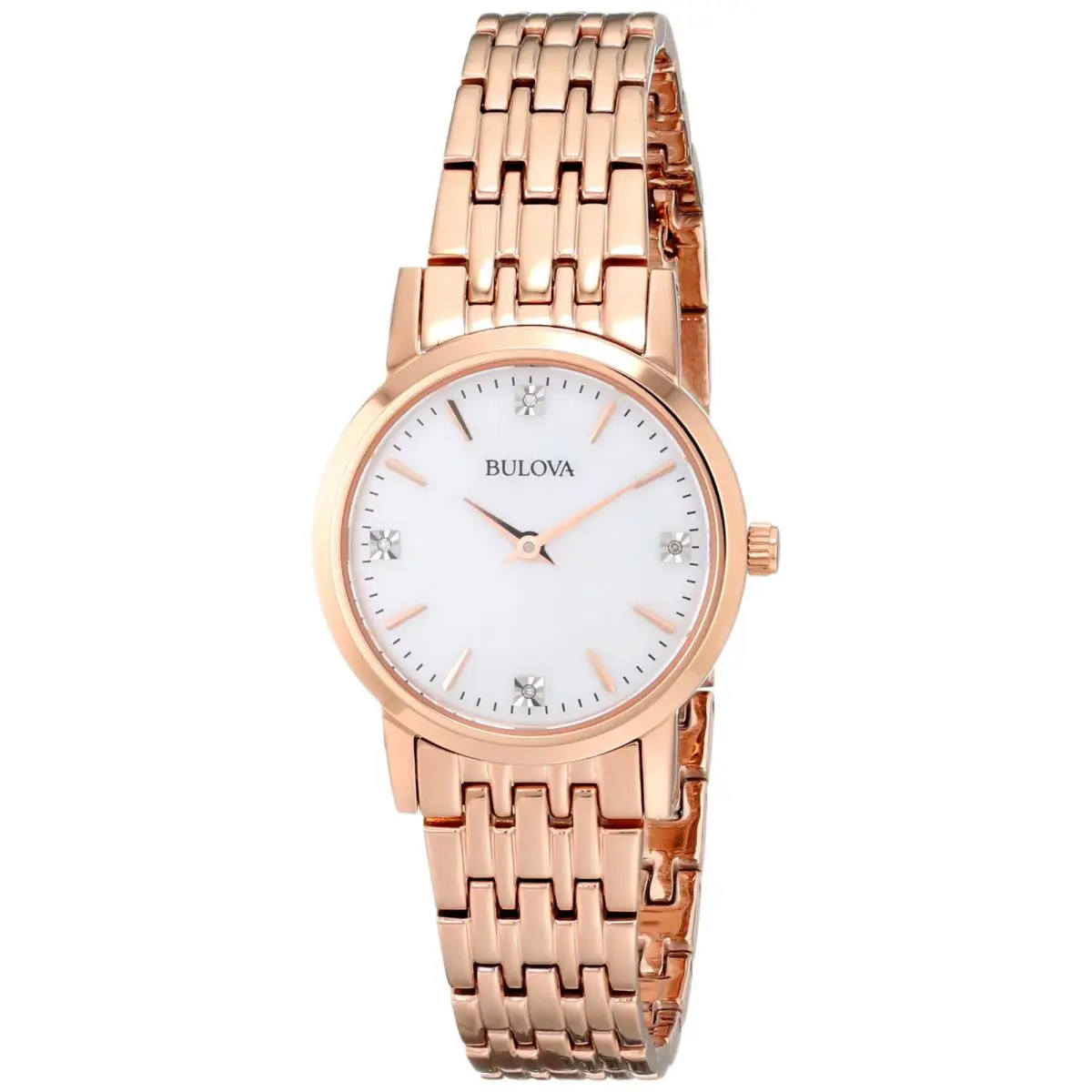 Bulova Ladies Diamond Rose Gold-tone Classic Watch 97P106