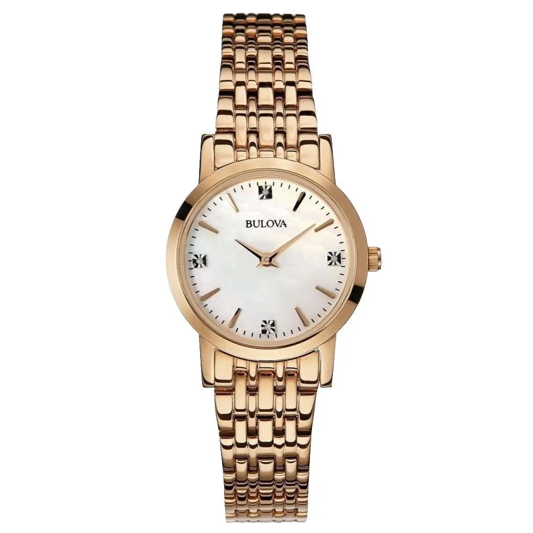 Diamond 97P106 White Dial Rose Gold Bracelet Quartz 27MM Womens Watch by Bulova