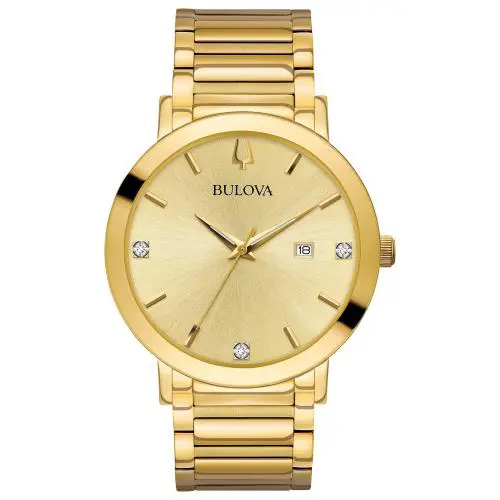 Men`s Futuro Modern Diamond Champagne Dial Gold Watch 97D115 by Bulova