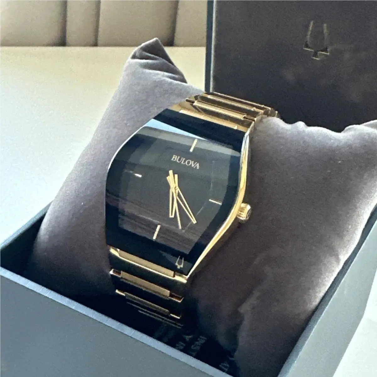 Bulova Gemini Modern Men`s Quartz Gold Band Watch 40mm 97A164 - Dial: Black, Band: Gold, Bezel: Black