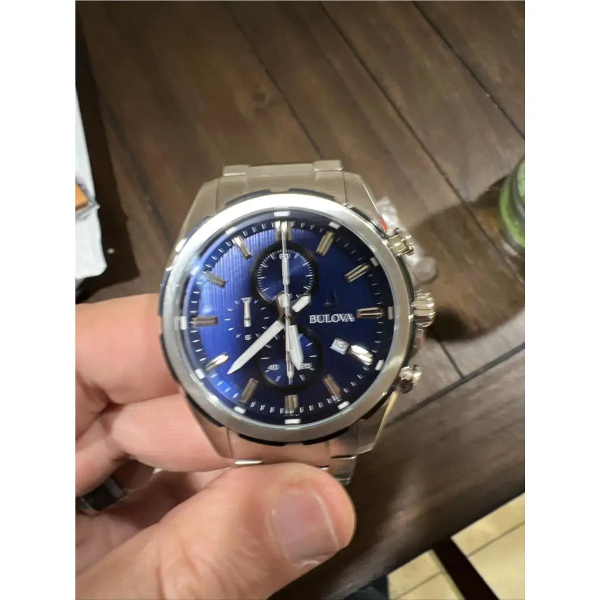 Bulova Mens Luxury Chronograph Blue Dial Stainless Steel Watch Model 98A259