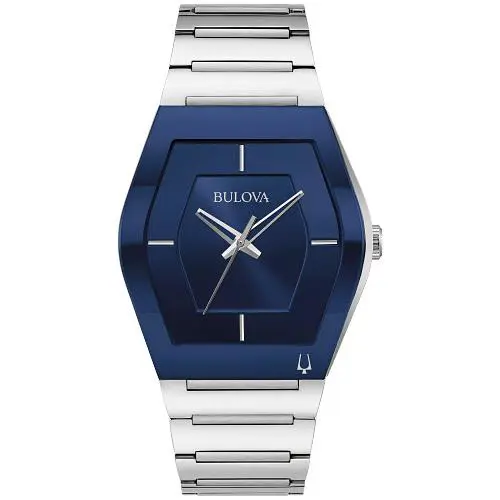 Bulova 96A258 Gemini Futuro Silver Tone Stainless Steel Men`s Watch Great Gift - Dial: Blue, Band: Silver