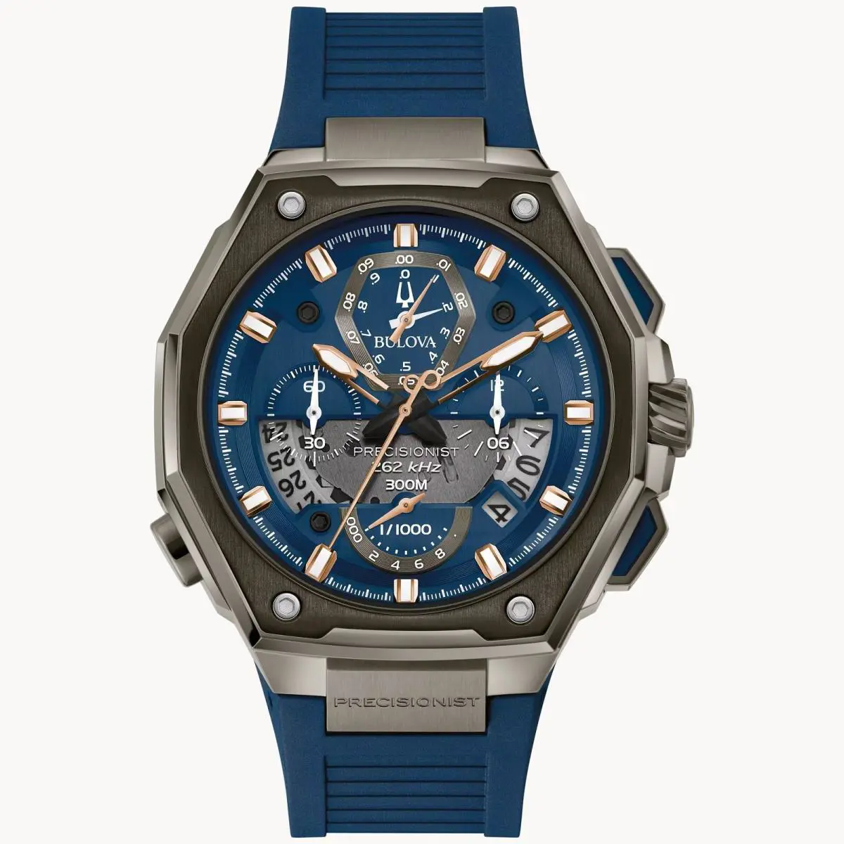 Bulova Mens Watch 98B357 - Dial: Blue, Silver, Band: Blue