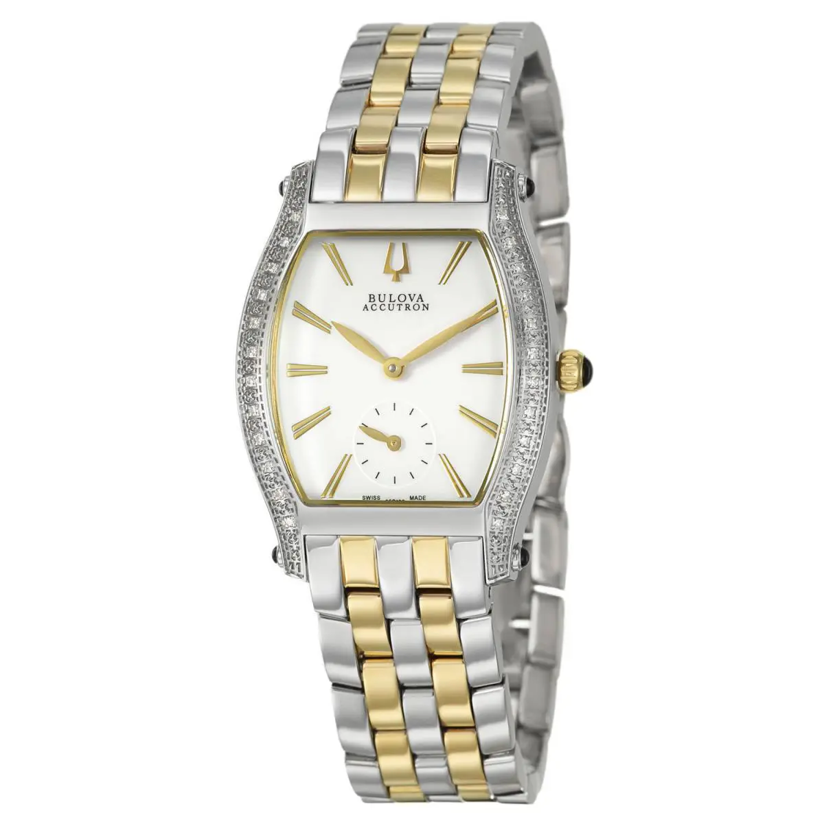 Bulova Accutron 65R102 Saleya Diamond Gold Silver Tone Women`s Watch - Dial: White, Band: Gold & Silver
