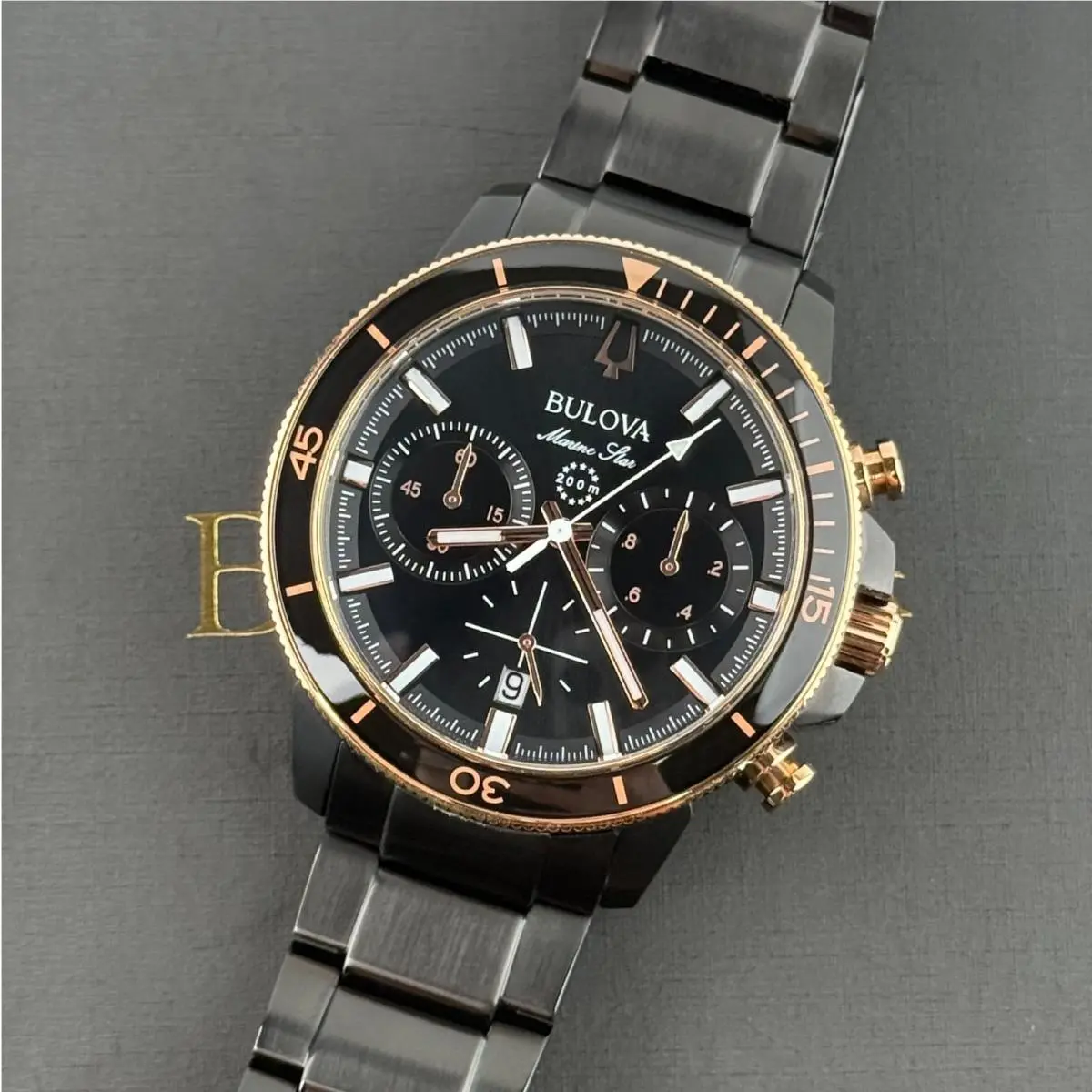 Marine Star 98B302 Quartz 45mm Black Dial Stainless Steel Men`s Watch by Bulova