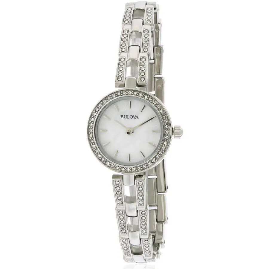 Bulova 96X130 Mother of Pearl Dial Crystal Stainless Steel Ladies Watch - Dial: Mother-of-pearl, Band: Silver, Bezel: Silver