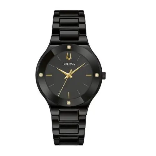 Bulova 98R293 Modern Millennia Diamond Black Mother-of-pearl Ceramic Watch - Dial: Black Mother-of-pearl, Band: Black, Bezel: Black