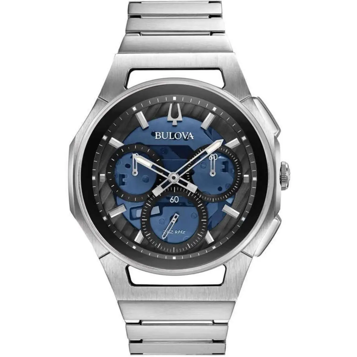 Bulova Men`s Curv Series Stainless Steel Blue Dial Chronograph Watch 96A205