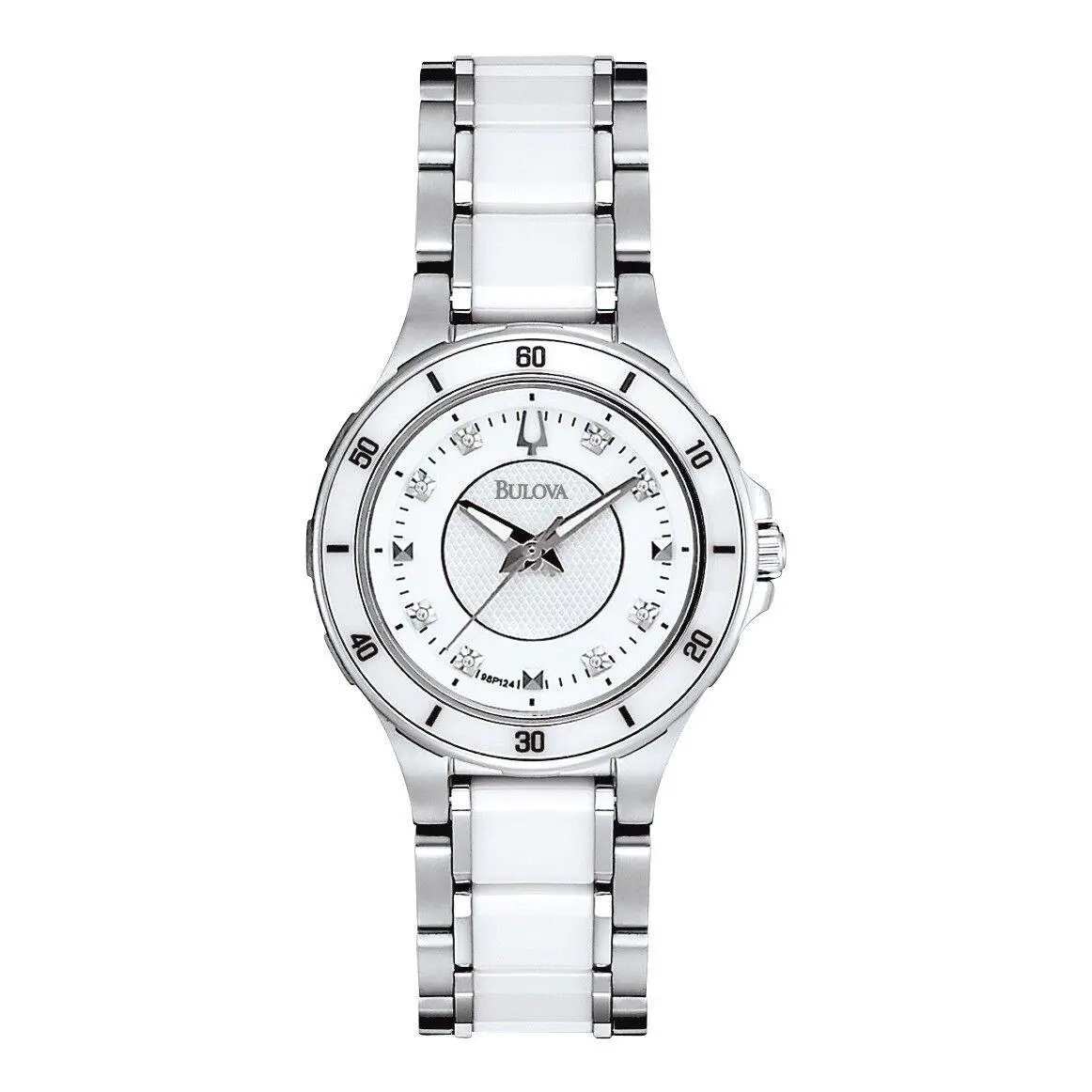 Bulova 98P124 Women`s 8 Diamond Dial Ceramic Stainless Steel Watch