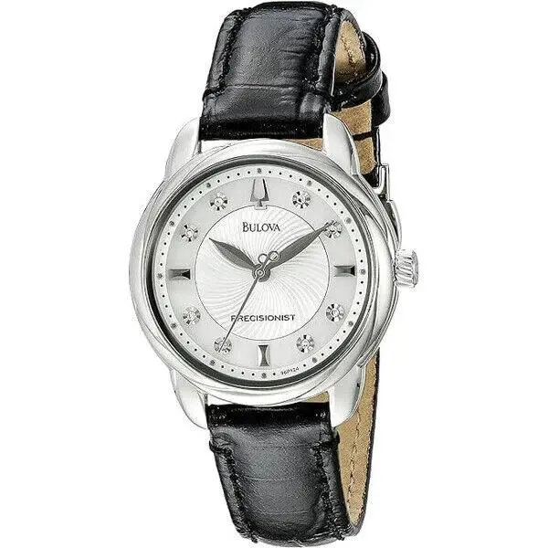 Bulova Women`s 96P124 Mop Dial Black Leather Band Watch by Caravelle