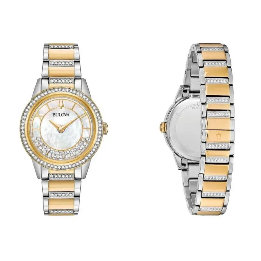 Turnstyle Two-tone Crystals Roll Women`s Bracelet Watch 98L245 by Bulova