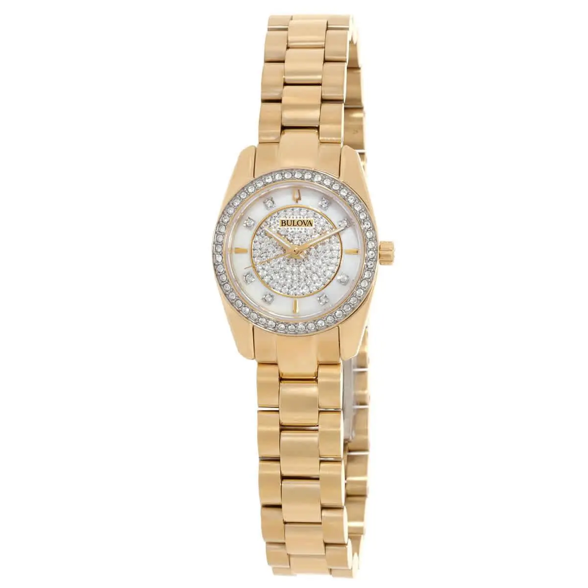 Bulova Crystal Quartz White Dial Ladies Watch and Bracelet Gift Set 98X137 - Dial: White, Band: Gold-tone, Bezel: Gold-tone