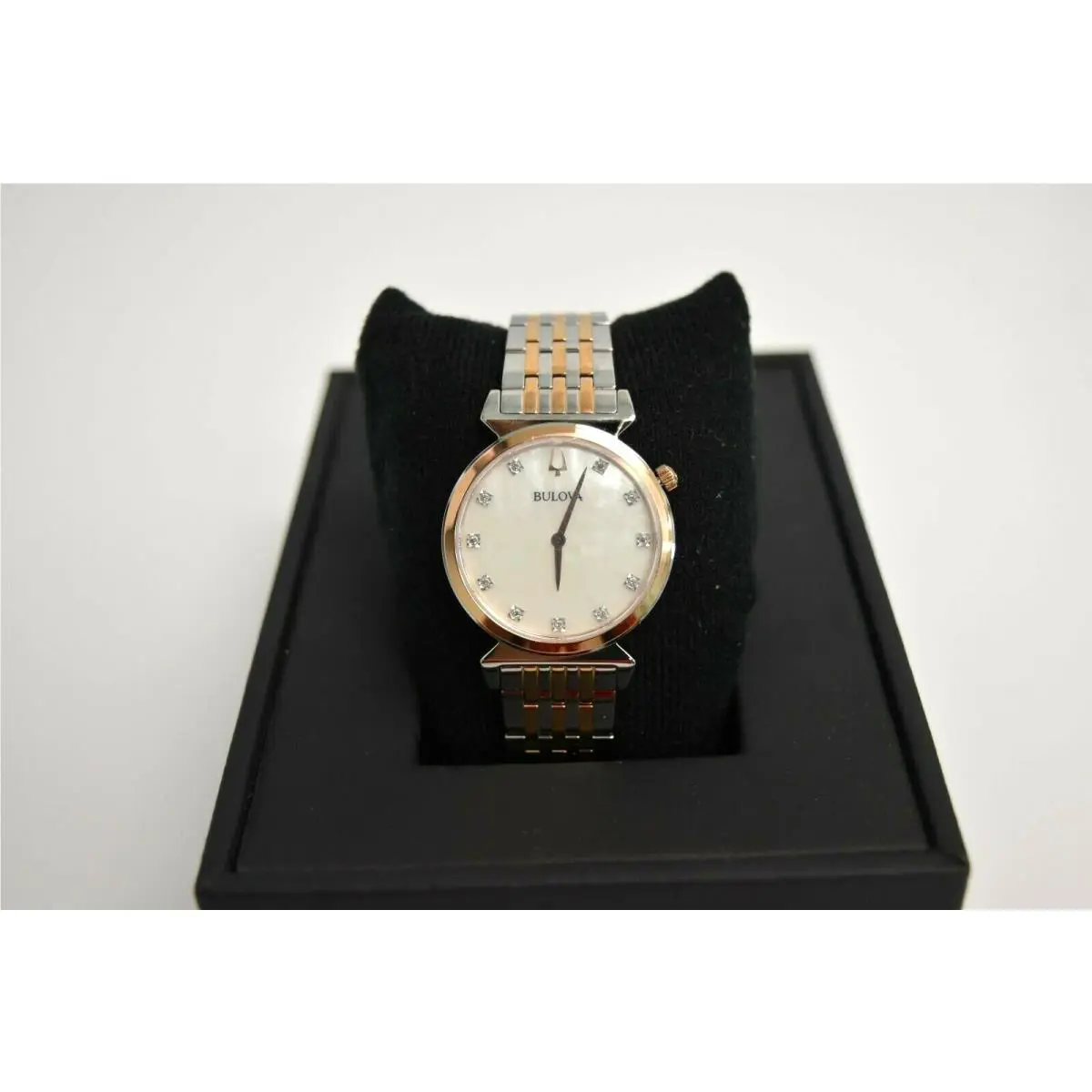 Bulova Slim Regatta Rose Gold IP SS White Mop Dial 98P192 Watch - Dial: White, Band: Multicolor, Bezel: Pink