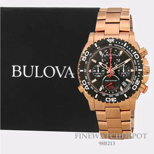 Bulova Men`s Domed Crystal Rose Gold Stainless Steel Watch 98B213