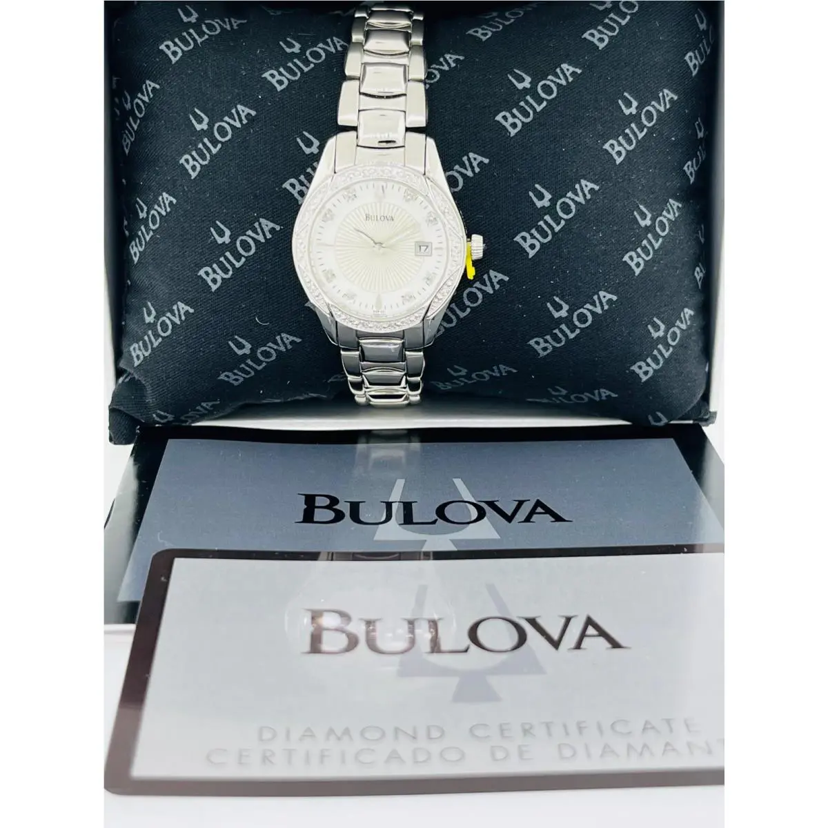 Ladies Bulova 96R133 Stainless Steel Watch with Diamond Accented Case Dial