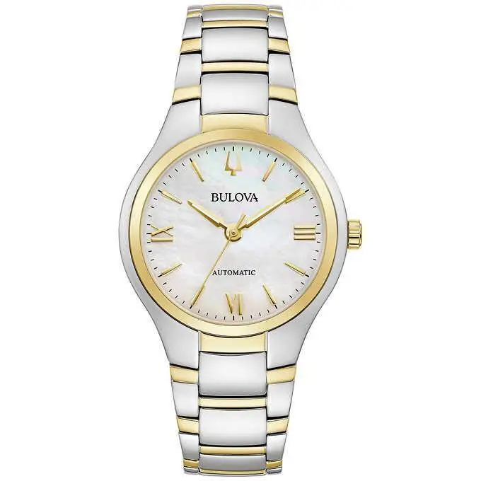 Bulova 98L297 Mother of Pearl Dial Automatic Two-tone Classic Women`s Watch - Dial: Mother-of-pearl, Band: Gold, Silver, Bezel: Gold