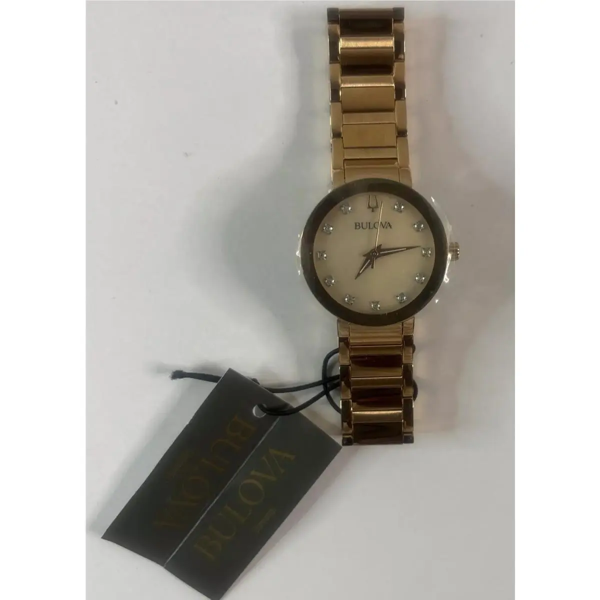 Bulova Women`s Quartz Diamond Accents Rose Gold Tone 30mm Watch 97P132