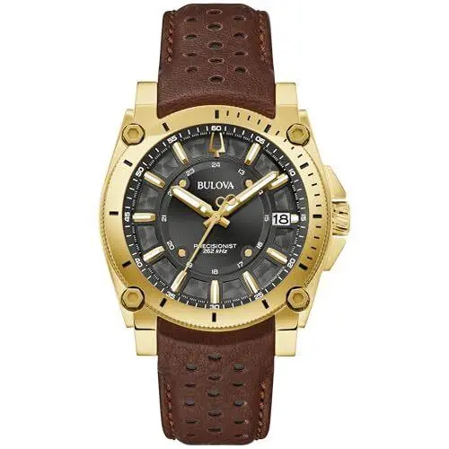 Bulova Men`s Icon High Precisionist Quartz Gold Tone Steel Case 3-H Watch 97B216 - Gold, Quartz