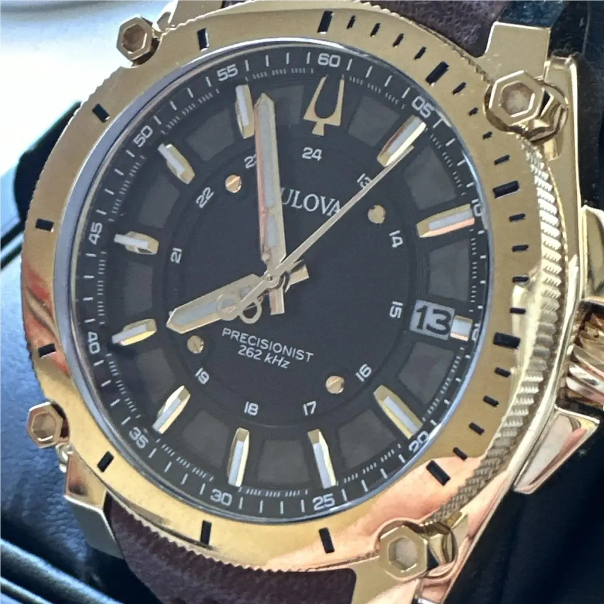 Men`s Icon Calendar Quartz Luminous Brown Leather Watch 40 MM 97B216 by Bulova