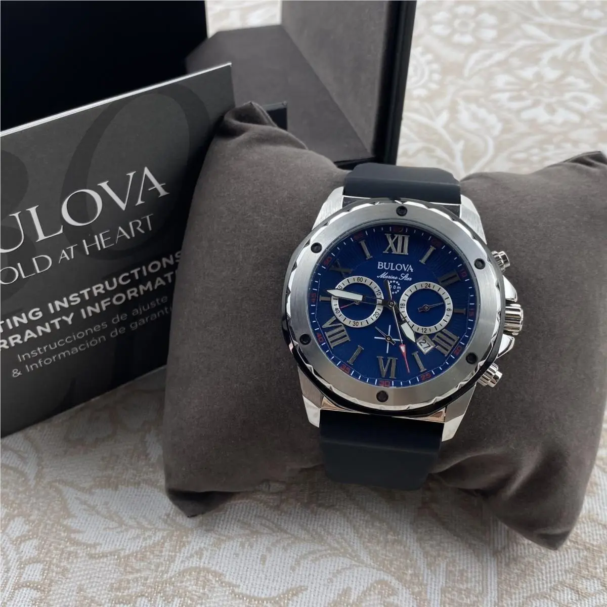 Rotary Bulova Marine Star 98B258 Automatic Blue Dial Black Rubber Strap Men`s Watch