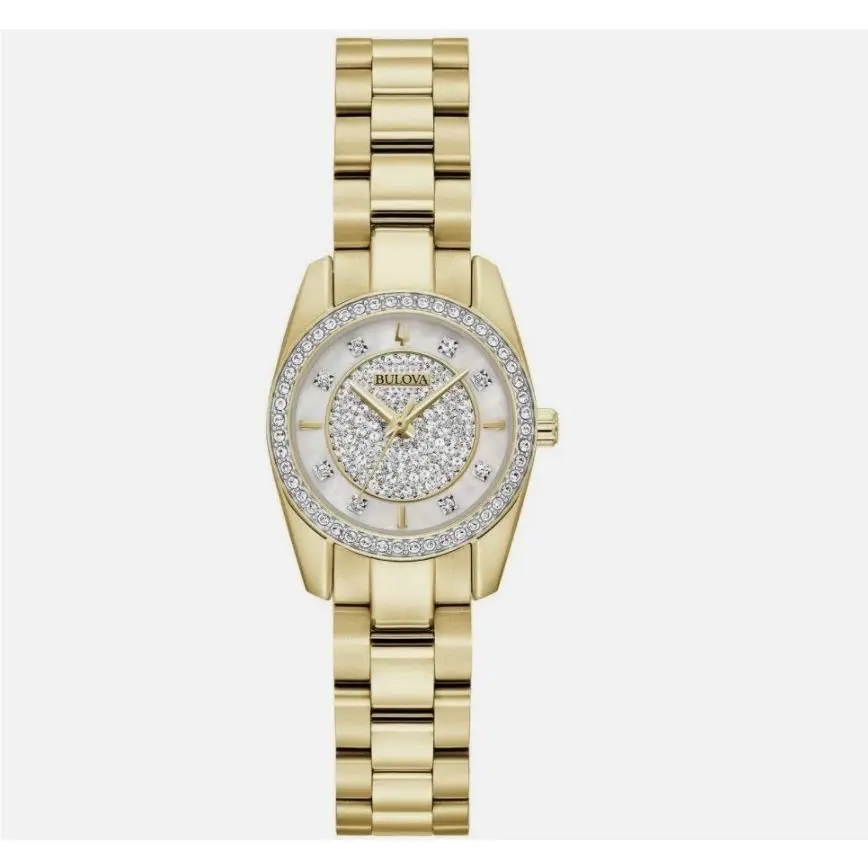 98L315 Classic Pave Gemmed Diamond Stainless Quartz Gold Tone Crystal by Bulova