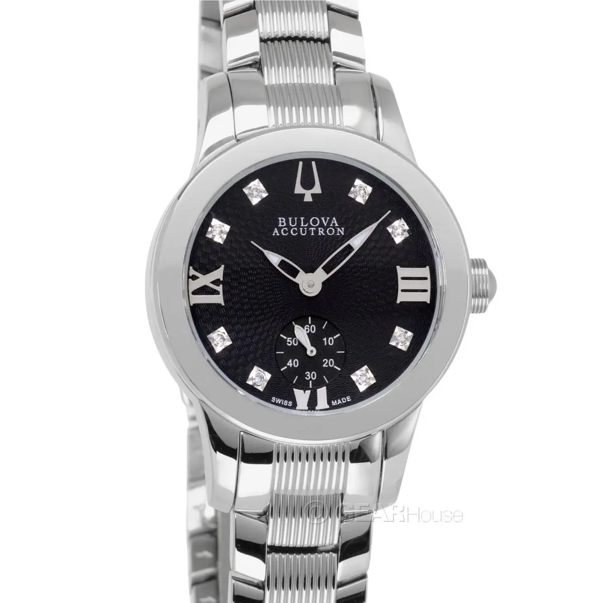 Bulova Accutron Masella Womens Swiss-made Watch Black Dial w/ Diamonds Steel