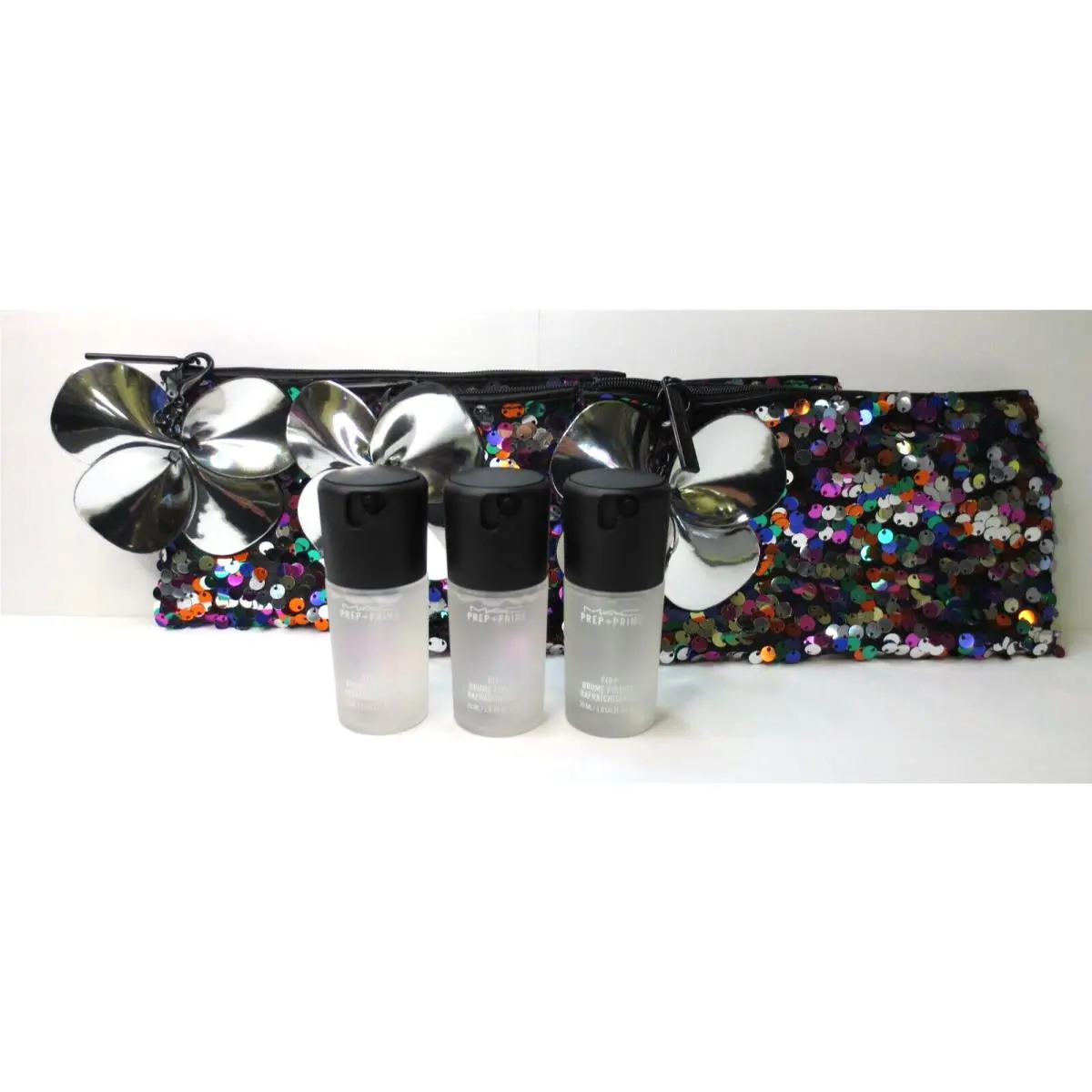 Mac Gift Set Sequin Makeup Bag Prep+ Prime Fix+ Lot OF 3