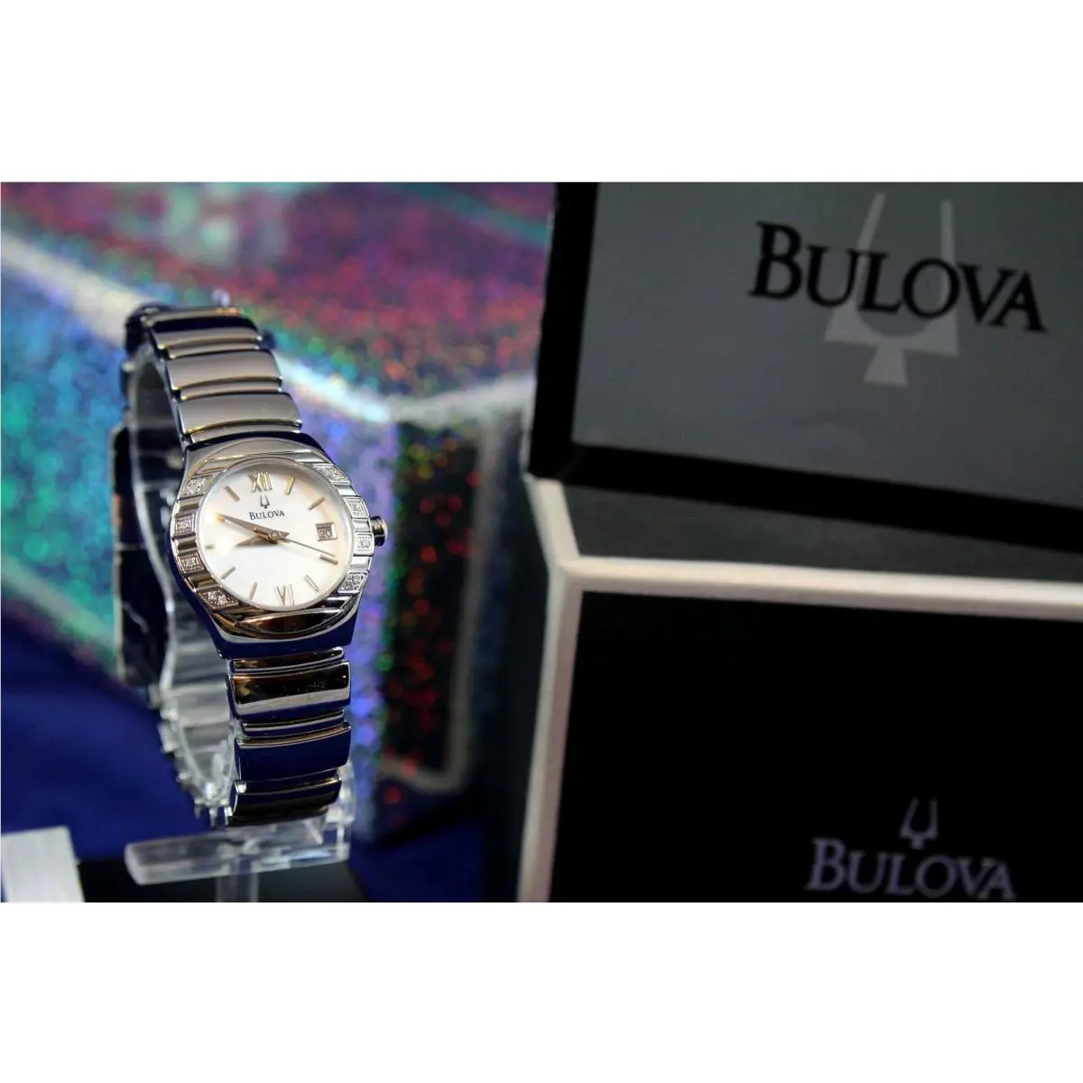 Bulova 96R002 Ladies Dress Watch S/s Mother OF Pearl Dial 12 Real Diamonds