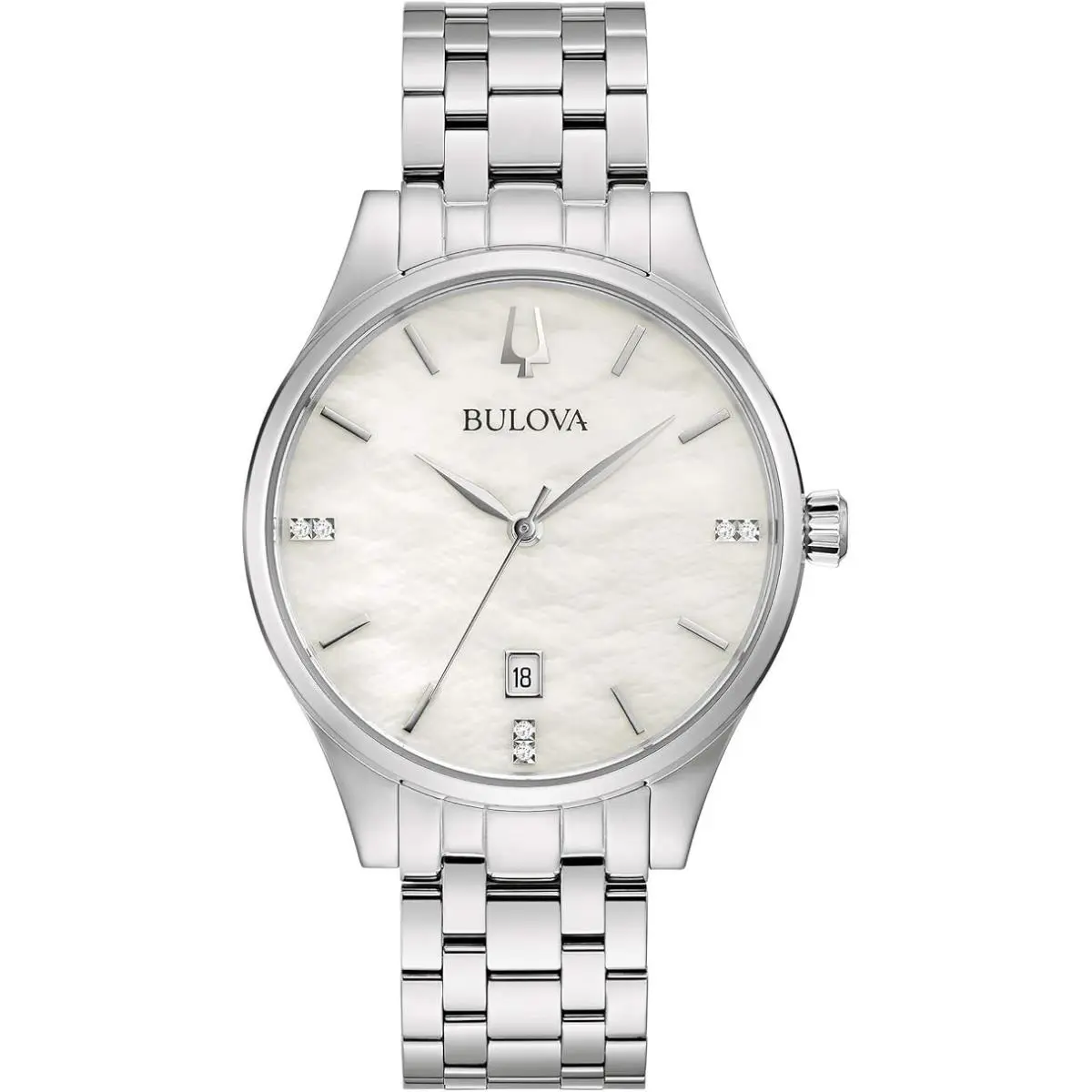 Bulova Women`s Stainless Steel Diamond Watch 96P220 - Dial: Silver, Band: Silver