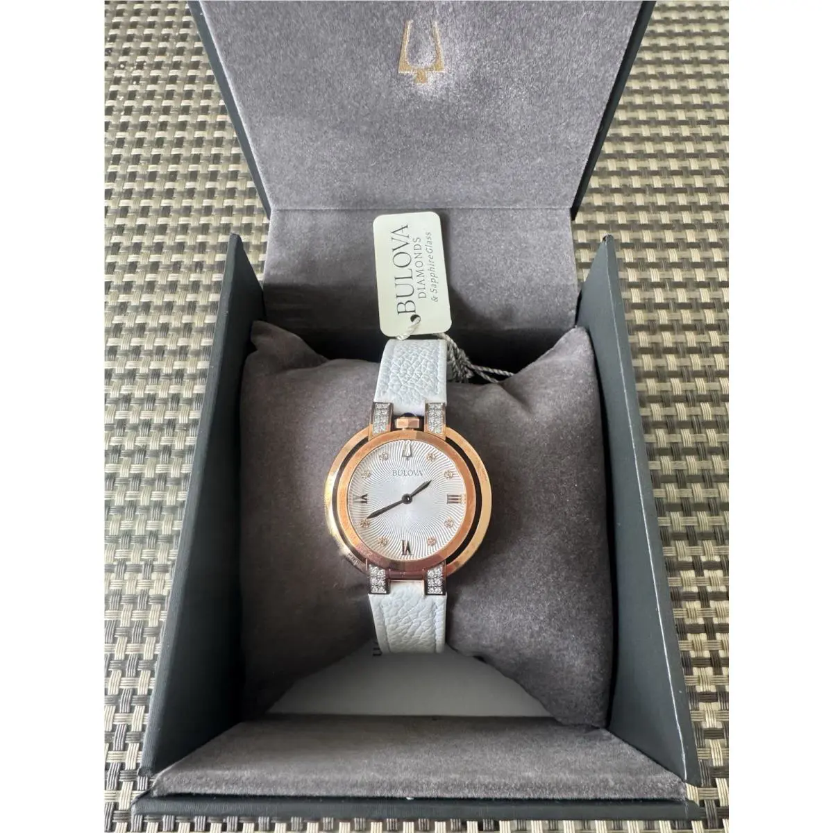 Bulova Women’s Rubaiyat Quartz Diamond Accents White Leather Watch 35MM 98R243