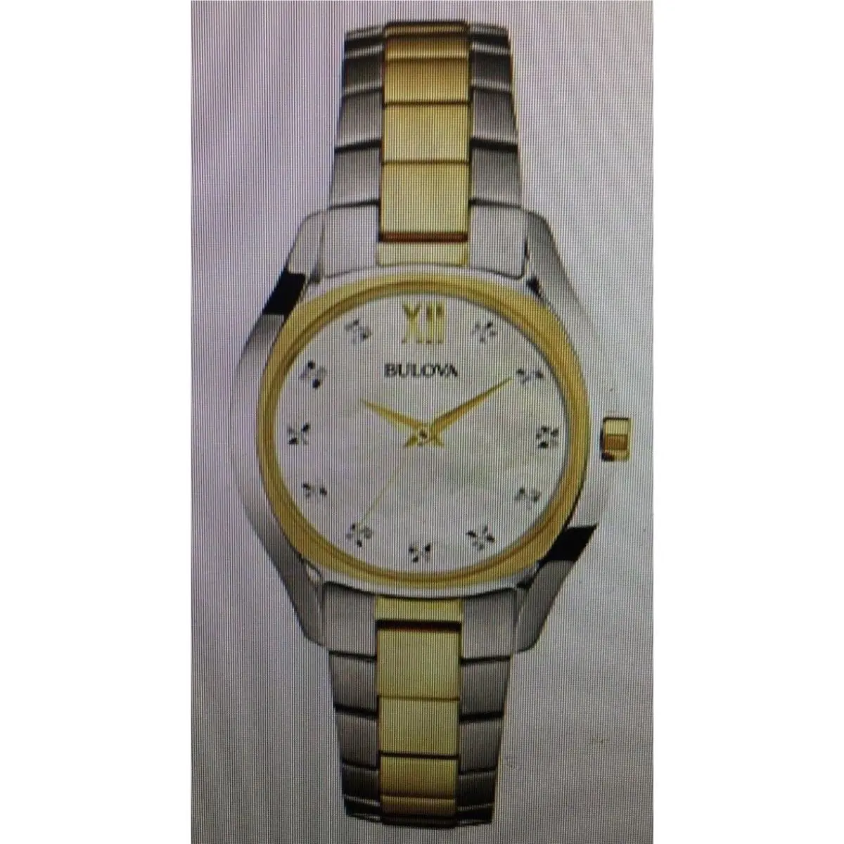 Bulova 98P145 Two Tone Mother of Pearl Diamond Dial Ladies Watch - Dial: White mother of pearl, Band: Two Tone, Bezel: Gold