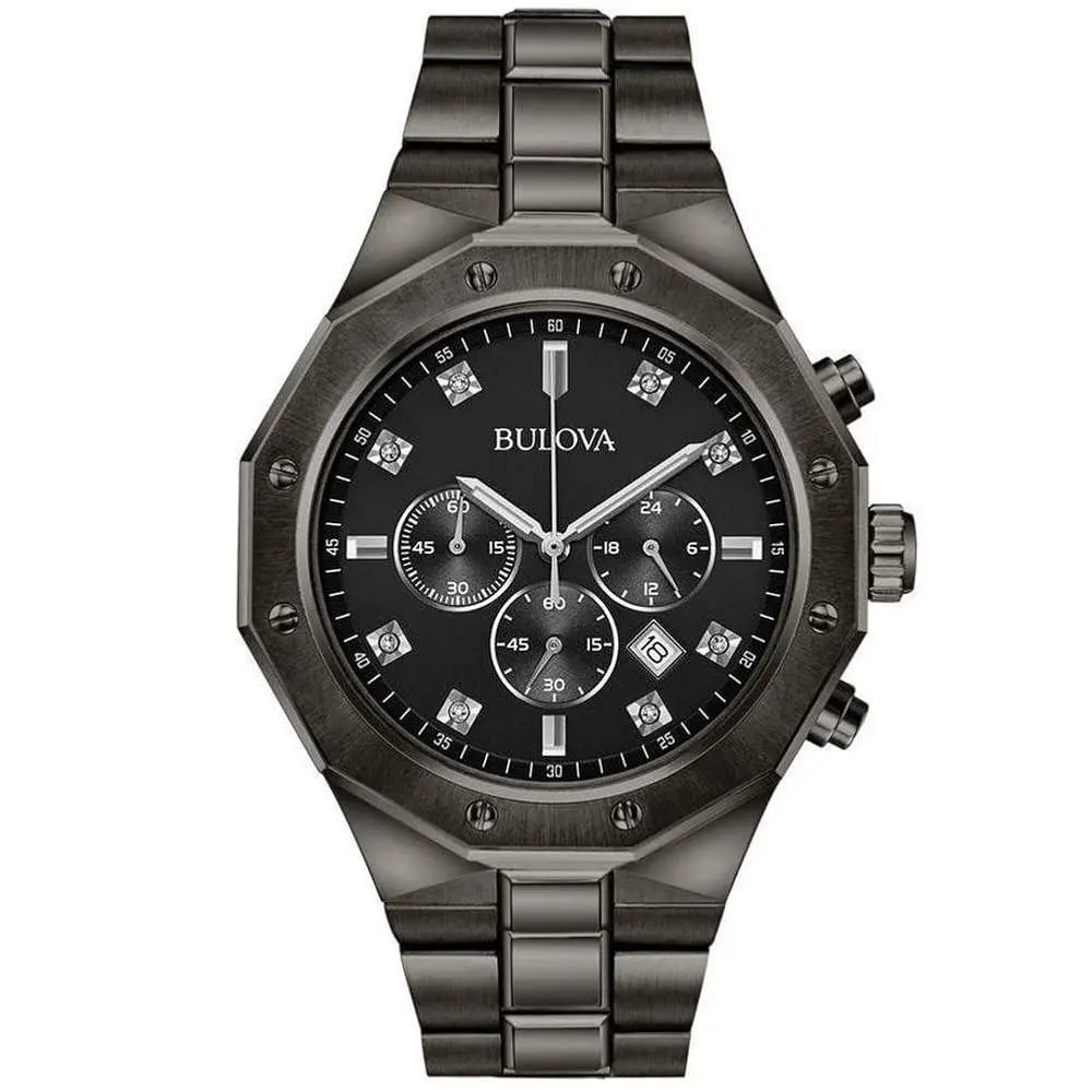 Bulova Men`s Classic Diamond Chronograph Black Dial Quartz 44mm Watch 98D142