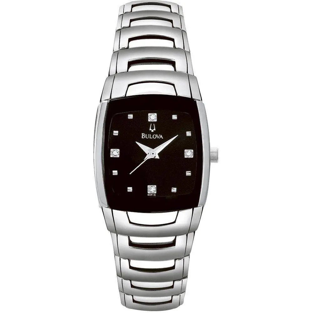 Bulova 96P15 Black Diamond Dial Stainless Steel Women`s Watch - Great Gift