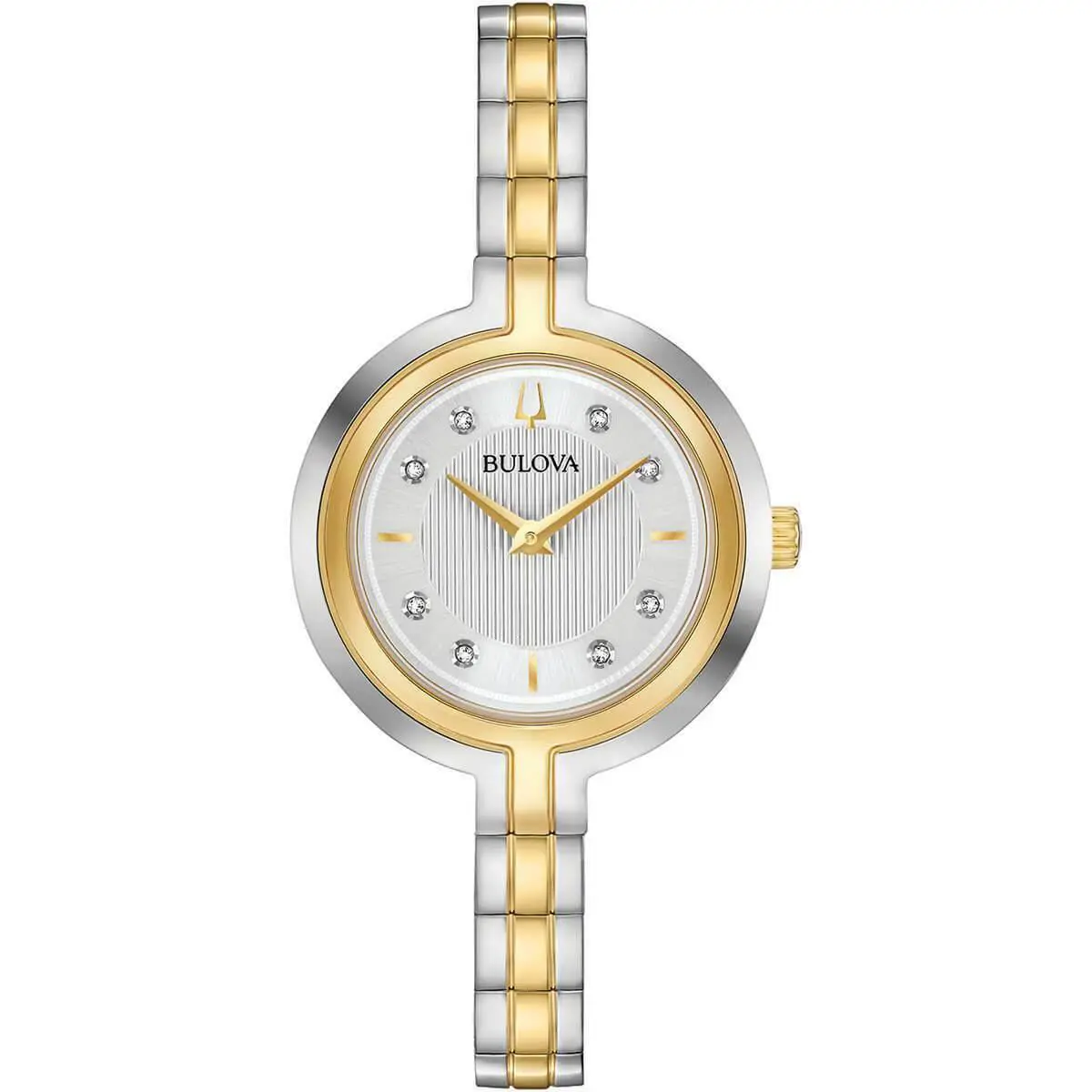 Bulova 98P193 Rhapsody 8 Diamonds Dial Gold Silver Tone Womens Watch - Dial: Champagne, Silver, Band: Gold & Silver