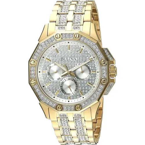 Bulova Octava 98C126 Crystal Collection Chronograph Steel Gold Tone Men`s Watch