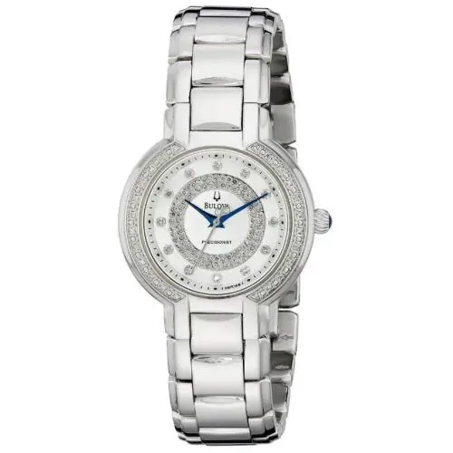 Bulova 96R169 Precisionist SS Silver Dial Diamond Accented Ladies Watch - Dial: Silver, Band: Silver