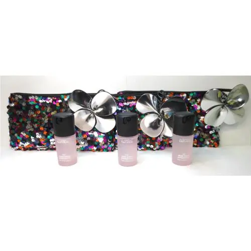 Mac Gift Set Sequin Makeup Bag Prep+ Prime Fix+ Rose Lot OF 3