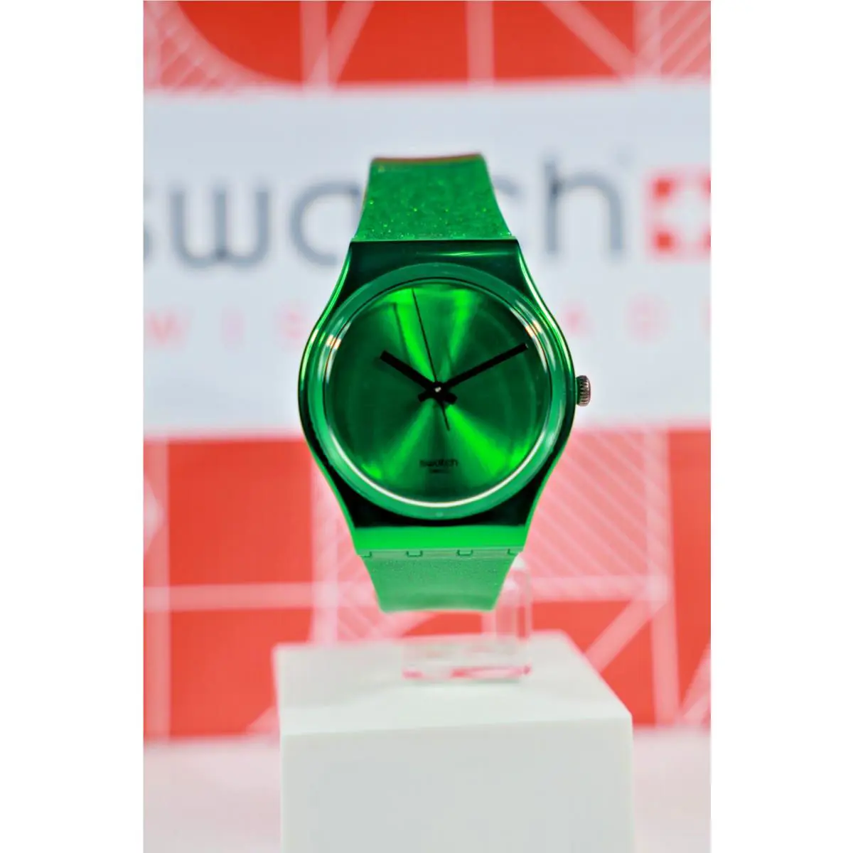 Limited Swiss Made Swatch Deep Shine Glitter Green GG213 Silicon 34MM