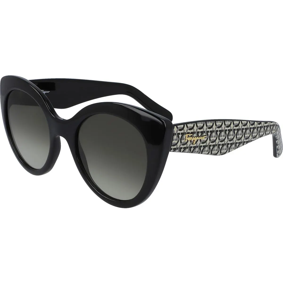 Ferragamo Women`s Wide Temple Butterfly Sunglasses - SF964S Made In Italy Black-Gancini/Grey (003)