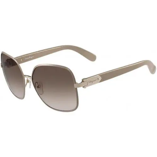 Salvatore Ferragamo Women`s Beveled Rim Butterfly Sunglasses - SF150S - Italy Tan-Light Gold-Tone/Brown (743)