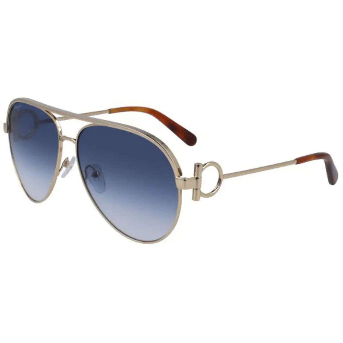 Salvatore Ferragamo SF 237S 743 Gold Aviator Sunglasses with Blue Lenses - Blue, Frame: Gold, Lens: Blue
