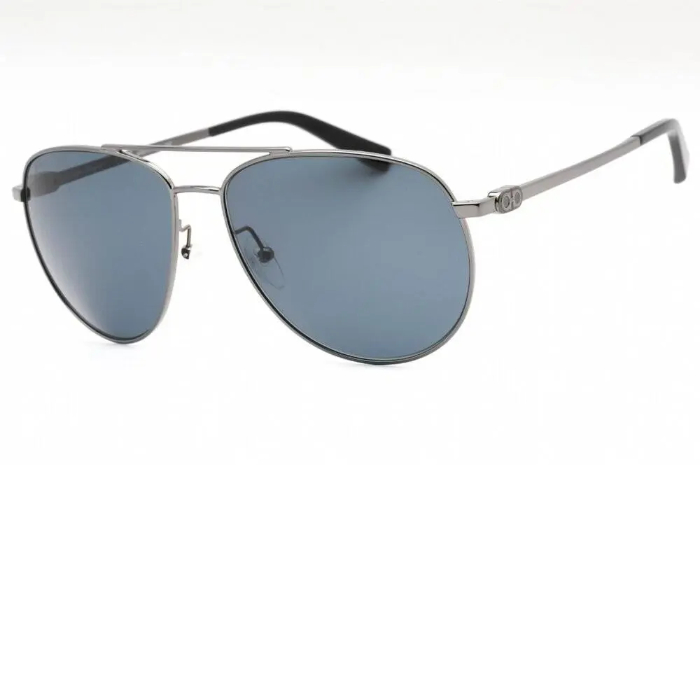 Salvatore Ferragamo Dark Gunmetal Aviator Sunglasses In Case