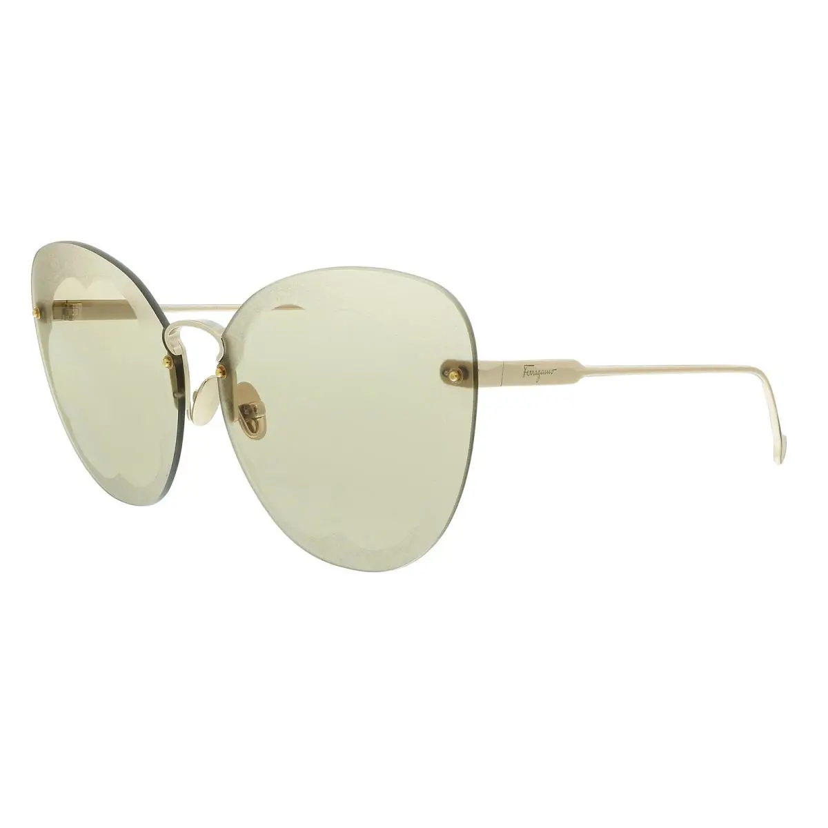 Salvatore Ferragamo SF178S Fiore 718 Shiny Gold/birch Butterfly Sunglasses - Shiny Gold/Birch, Frame: Gold, Lens: Brown