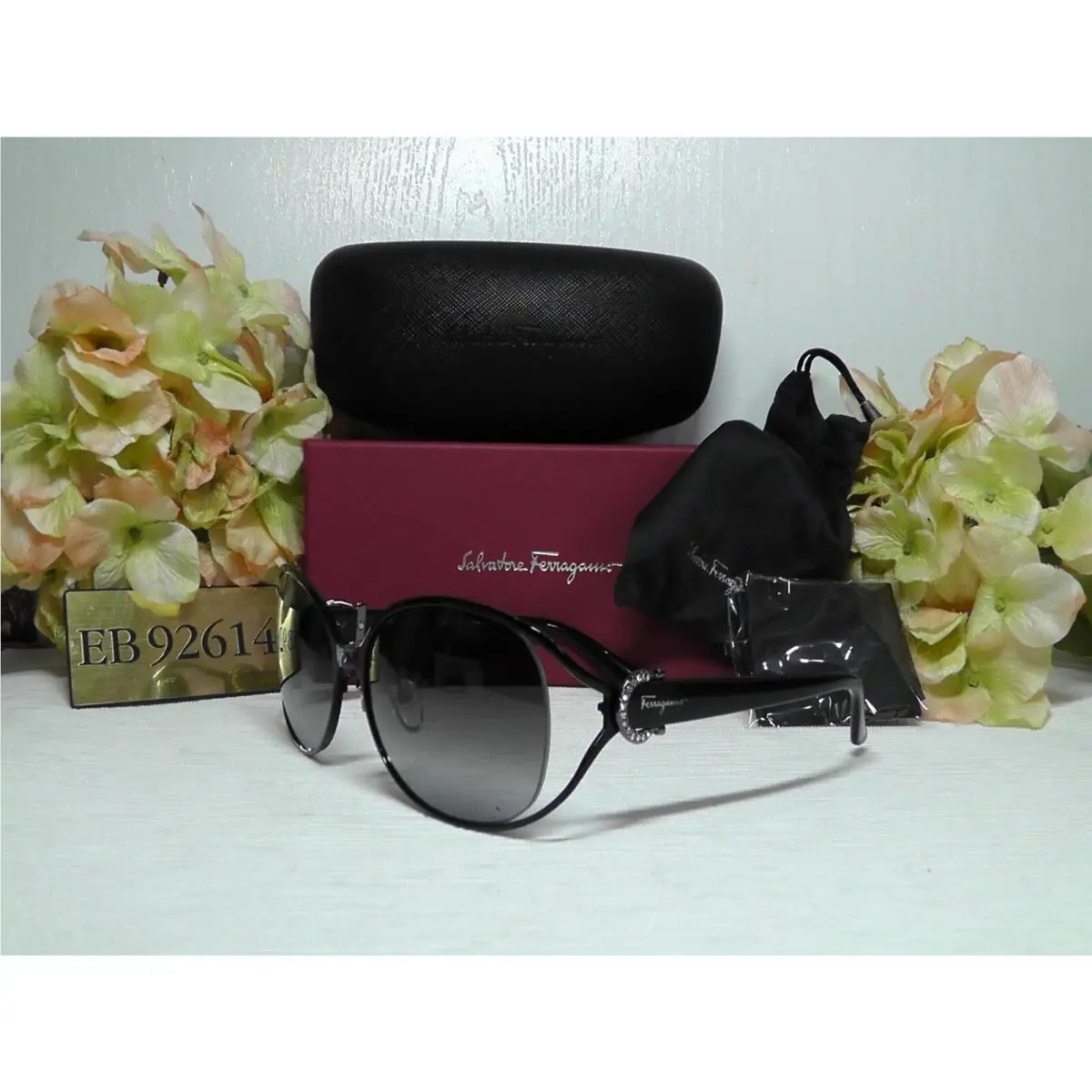 Salvatore Ferragamo SF124SRK Oversized Black/crystals Frame Sunglasses 60 17 130