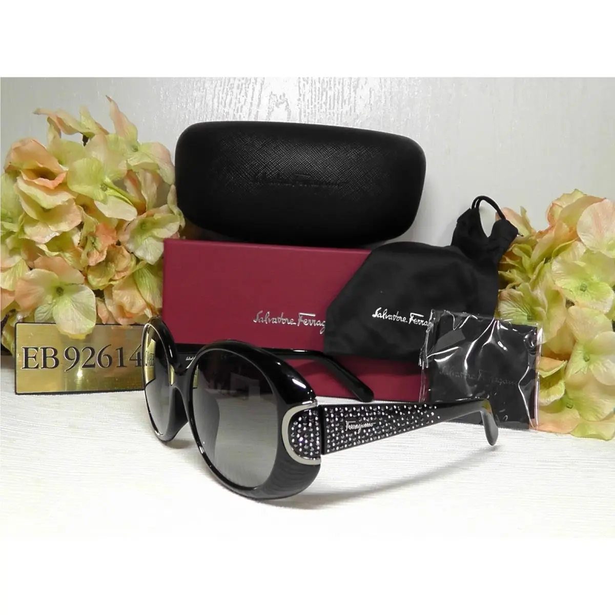 Salvatore Ferragamo SF873SRK Oval Black / Crystals Frame Sunglasses 55 18 140