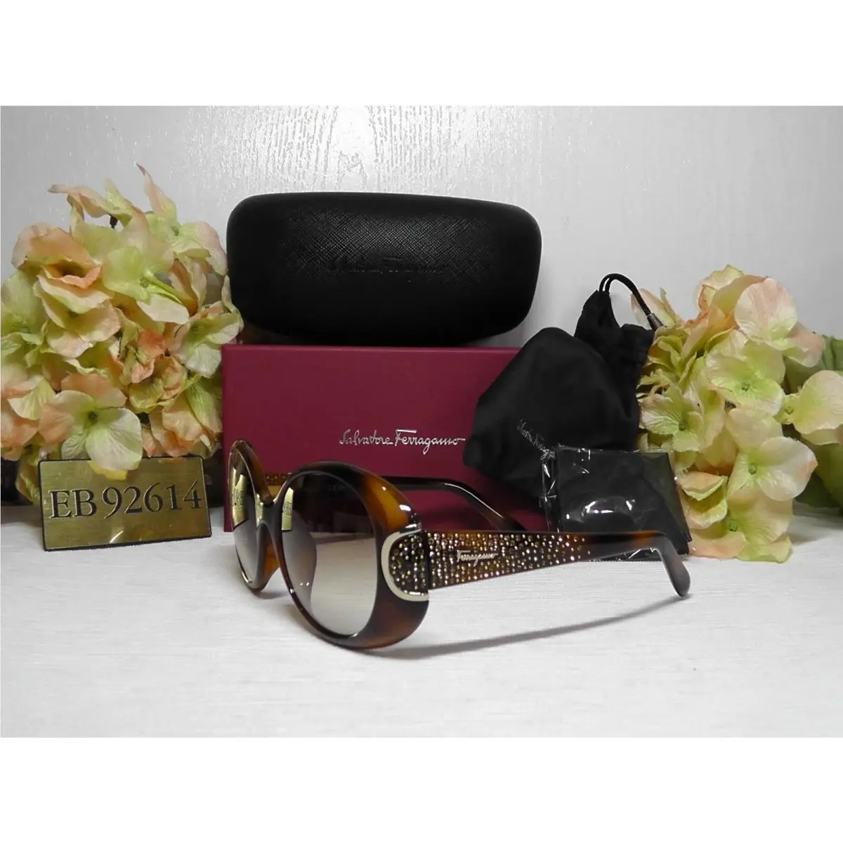 Salvatore Ferragamo SF873SRK Oval Tortoise / Crystals Frame Sunglasses 55 18 140