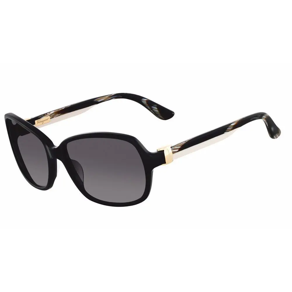 Salvatore Ferragamo SF606s 001 Black Gold Rectangular Women Sunglasses 58