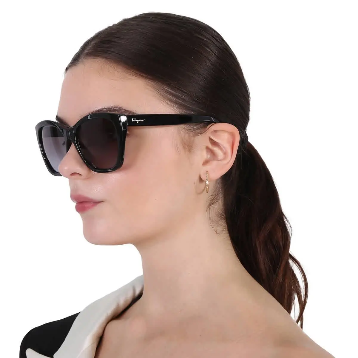 Salvatore Ferragamo Grey Gradient Cat Eye Ladies Sunglasses SF957S 001 56 - Black, Frame: Black, Lens: Gray